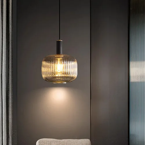 Miniatura 6 de Lámpara colgante negra y pantalla de luz a rayas de vidrio, iluminación colgante moderna para isla de cocina, casa de campo, luces colgantes