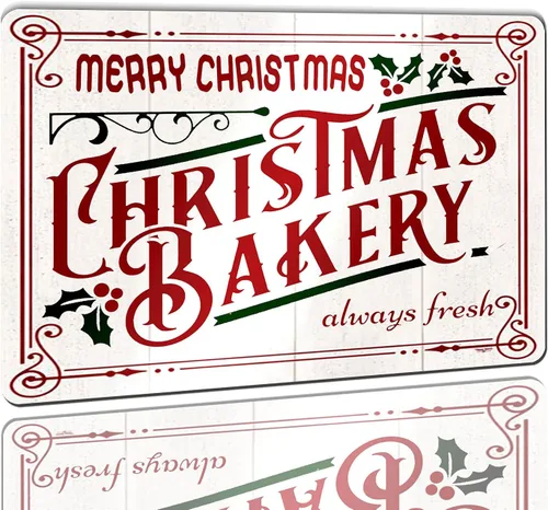 Cartel de hojalata navideña con texto en inglés «Always Fresh «Christmas Bakery Always Fresk», decoración navideña para cocina, cafetería, bar,