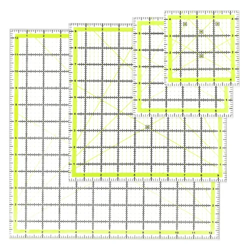 UOOU Paquete de 4 reglas de acolchado, regla de acolchado (4.5 x 4.5 pulgadas, 6 x 6 pulgadas, 9.5 x 9.5 pulgadas, 12.5 x 12.5 pulgadas), regla de