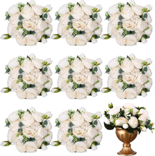 Miniatura 11 de Hoteam 24 paquetes de flores artificiales de peonías artificiales para boda, ramo de peonías de seda, arreglos florales falsos para novia, arreglos