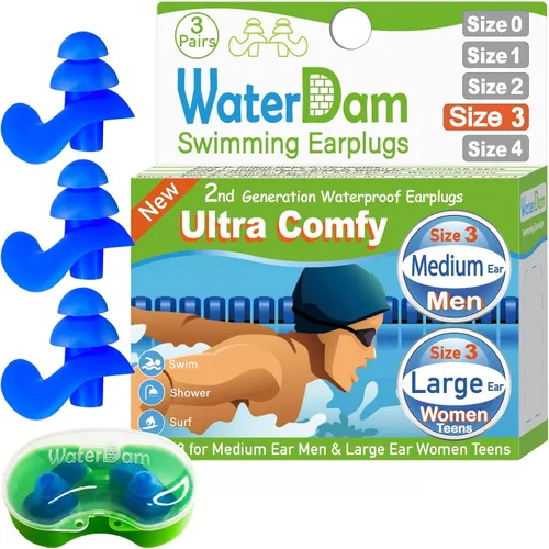 Miniatura 16 de WaterDam A-Series - Tapones de natación para los oídos, ultra cómodos, grandes, impermeables