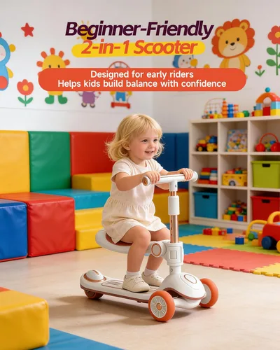 Miniatura 2 de 2-in-1 Toddler Scooter with Seat, First Scooter for Kids Ages 2–5, Sit-to-Stand Training Scooter, 3 Wheel Lean-to-Steer, Adjustable Handlebars