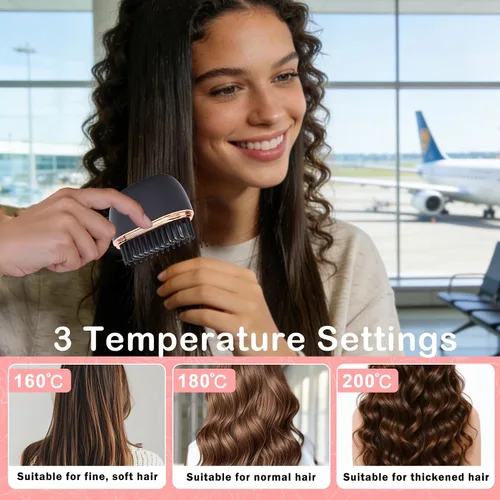 Miniatura 3 de Mini cepillo alisador, alisador de pelo portátil inalámbrico recargable con control de temperatura de 3 velocidades, calentamiento rápido, carcasa