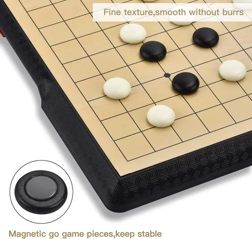 Miniatura 6 de Juego de mesa Go de 19 x 19 pulgadas con tablero de viaje plegable grande (11.3 pulgadas) y piedras de plástico magnéticas juegos de estrategia Weiqi