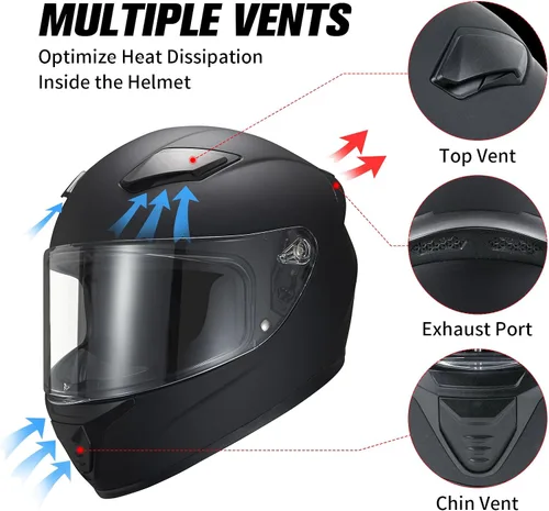 Miniatura 4 de Casco de motocicleta de cara completa WS-607 aprobado por DOT para adultos, con visera transparente/negro/plateado cromado (BB negro plano, L)