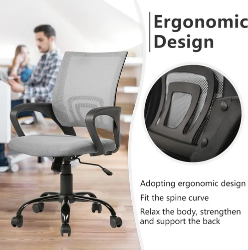 Miniatura 6 de PayLessHere Silla de oficina para computadora ergonómica, silla de escritorio económica ajustable y cómoda, con respaldo medio, giratoria, con Gris