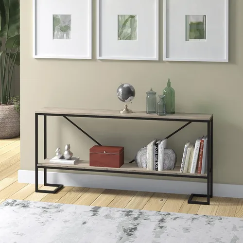 Miniatura 4 de Phoebe - Mesa consola rectangular de 64 pulgadas de ancho en bronce ennegrecido/roble gris envejecido