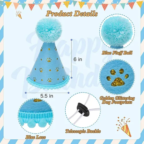 Miniatura 5 de Mihachi Suministros para fiestas de cumpleaños para perros, bandana y sombrero con número, bufanda triangular para regalo de decoración, perros