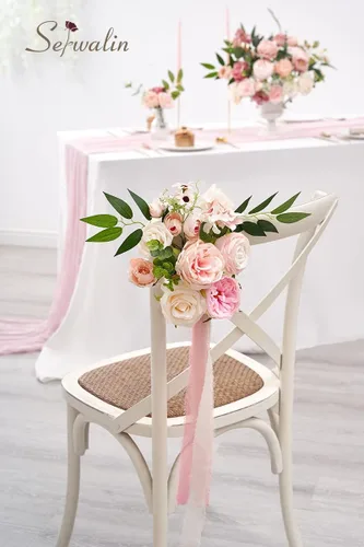Miniatura 7 de Serwalin Flores artificiales, flores rosadas, flores de seda falsas, flores de pastel de boda, flores para ramos de boda, centros de mesa, Un rosa