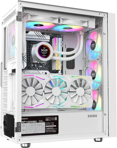 Miniatura 8 de SAMA 3509 Carcasa de PC de torre media ATX blanca - Parte frontal de malla de acero, panel lateral de vidrio templado con bisagras, 4 ventiladores