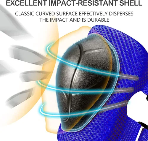 Miniatura 4 de Casco ajustable para niños con rodilleras, coderas y muñequeras - Cascos de bicicleta para niños pequeños de 3-5, 5-8, 8-14 años - Perfecto para Azul