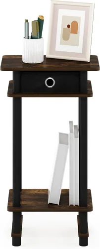 Miniatura 4 de Furinno Turn-N-Tube - Mesita de noche lateral de extremo alto con cajón de contenedor, 1 paquete, pino ámbar/negro/negro