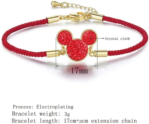 Miniatura 4 de Pulsera de la suerte de Mickey para mujer, chapado en oro, plata, ajustable, regalo de joyería hecha a mano