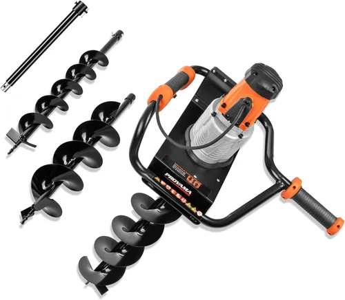PROYAMA Excavadora eléctrica de agujeros para postes, taladro de tierra con cable de 1700 W con broca de 4, 6 y 8 pulgadas, varilla de extensión de