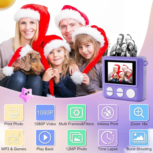 Miniatura 2 de Cámara de impresión instantánea para niños, regalos de Navidad y cumpleaños para niñas y niños, cámaras instantáneas que imprimen fotos para niños