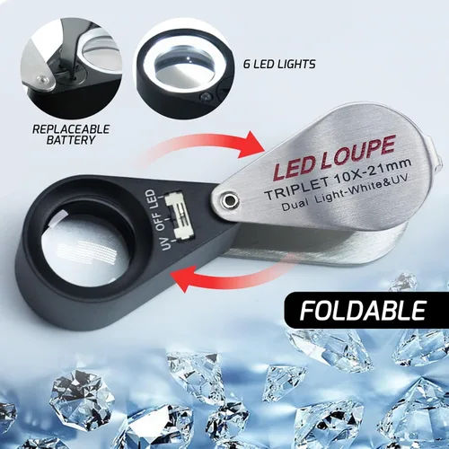 Miniatura 7 de Gain Express - Lupa para joyeros con luz, lupa de joyería con luz, lupa triple Hastings 10X para monedas, gemas, sellos, diamantes, etc.
