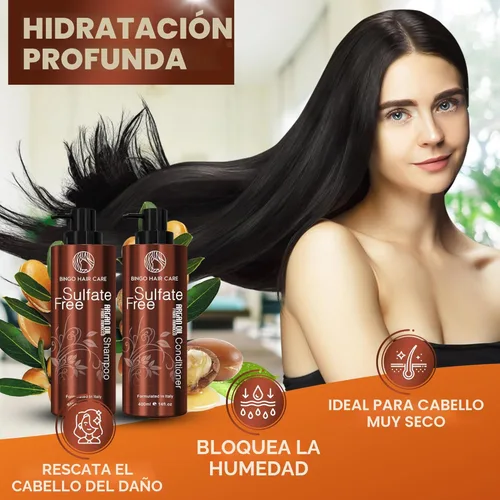 Miniatura 5 de Juego de champú y acondicionador de aceite de argán marroquí - Sin sulfatos, cuidado hidratante antifrizz para mujeres - Tratamiento hidratante