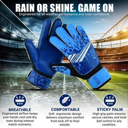 Miniatura 2 de Guantes de portero de fútbol para niños y jóvenes, guantes de portero de fútbol con agarres fuertes Azul