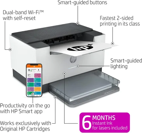 Miniatura 2 de HP LaserJet M209dwe 6GW62E - Impresora monocromática inalámbrica con Ethernet e impresión rápida a 2 caras, HP+ y 6 meses de Instant Ink gratis