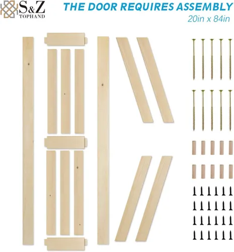 Miniatura 4 de S&Z TOPHAND 20 pulgadas x 84 pulgadas. Puerta de granero anudada británica sin terminar con kit de herrajes deslizantes de 4 pies/madera