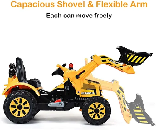 Miniatura 2 de GLACER Excavadora para montar, excavadora a batería de 12 V con 2 velocidades, hacia adelante y atrás, cubo de carga frontal, bocina, cinturón