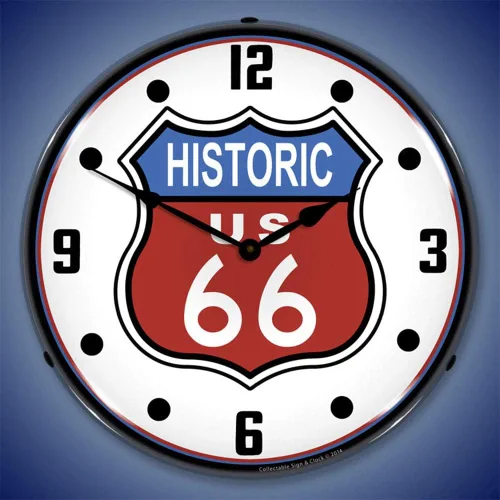 Miniatura 2 de Historic US Route 66 Reloj de pared LED, Retro/Vintage, iluminado, 14 pulgadas