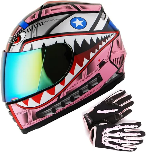 Miniatura 14 de WOW Casco integral para motocicleta, bicicleta urbana BMX MX para niños, color blanco brillante + guante MX con diseño de esqueleto