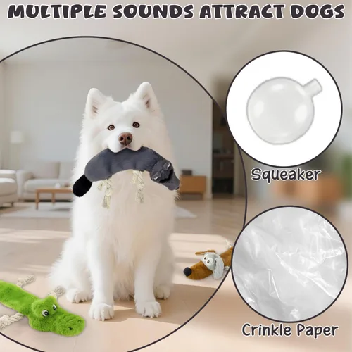 Miniatura 3 de Juguetes chirriantes para perros sin relleno, paquete de 3 juguetes de cuerda para dentición, juguetes de peluche arrugados para mantenerlos