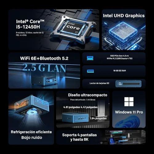 Miniatura 2 de GEEKOM Mini PC empresarial IT12 para servidor Plex y oficina en casa (cobertura de 3 años), con Intel i5-12450H Mini computadora Windows 11, PC Azul