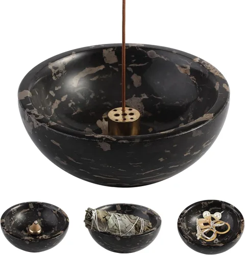 Miniatura 8 de Koville Porta Incienso de Mármol Natural Turco, Porta Inciensos para Varillas, Quemador de Inciensos Robusto con Recolector de Cenizas, Ideal