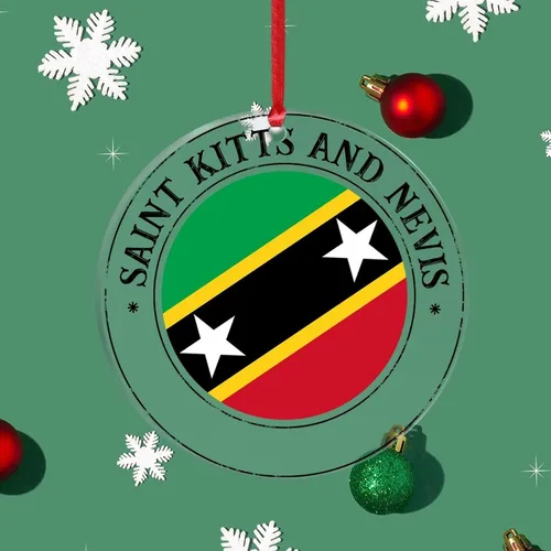 Miniatura 5 de Adorno de Navidad redondo de acrílico transparente de San Cristóbal y Nieves con la bandera nacional de San Cristóbal y Nieves, regalo de Navidad