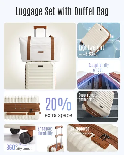 Miniatura 3 de LIGHT FLIGHT Conjuntos de equipaje expandibles de 3 piezas, maleta dura, Beige
