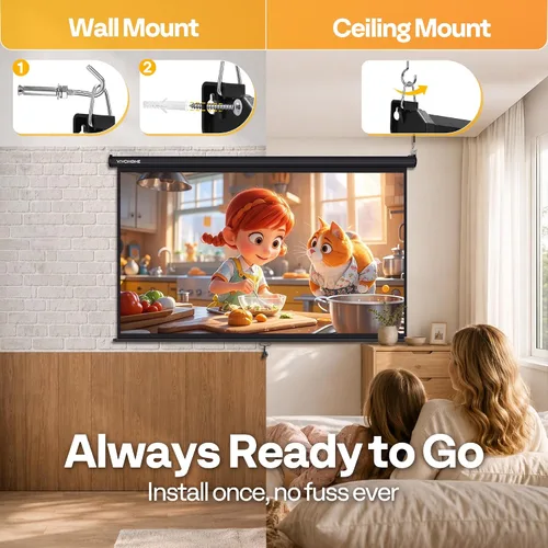 Miniatura 4 de VIVOHOME Pantalla de proyector desplegable 16:9 de 80 pulgadas, pantalla de película retráctil HD 4K para cine en casa y oficina en interiores, Negro