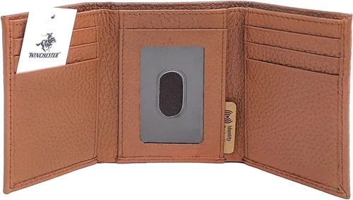 Miniatura 3 de Winchester Billeteras Trifold para hombres de cuero de vaca de grano completo RFID bloqueo con ventana de identificación cartera compacta