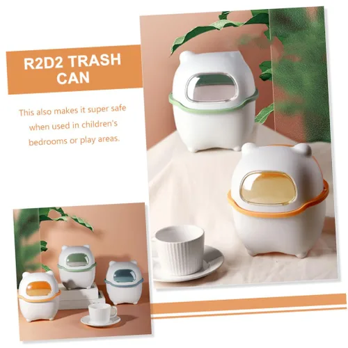 Miniatura 3 de Hemoton Mini cesta de basura de escritorio con tapa, mini botes de basura pequeños, contenedor de basura de dibujos animados, organizador