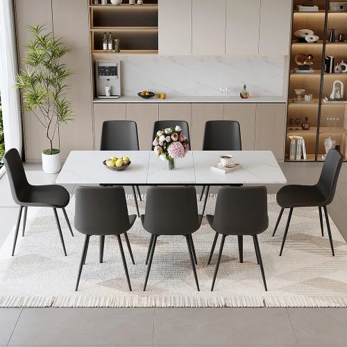 Miniatura 9 de FURNITO Mesa de comedor extensible de 59 a 75 pulgadas, mesa de comedor grande para 4-8, mesa de comedor moderna con patas de metal, mesa de comedor