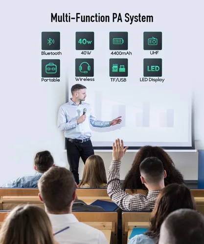 Miniatura 6 de SHIDU Amplificador de voz de 40 W con micrófono inalámbrico de mano, amplificador de voz inalámbrico para profesor, amplificador de potencia Negro
