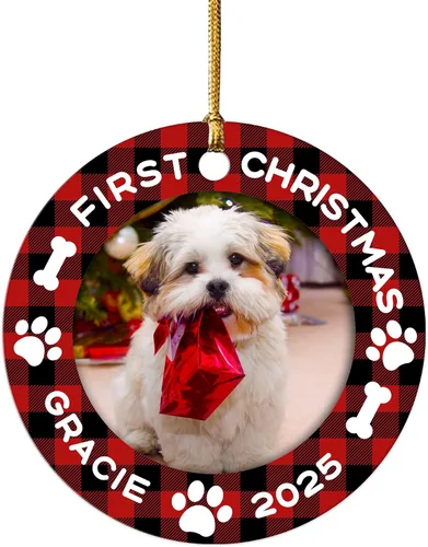 Miniatura 9 de Impreso en EE. UU. Adornos de Navidad personalizados con foto de perro, adorno de árbol de Navidad con nombre y foto de cachorro personalizados