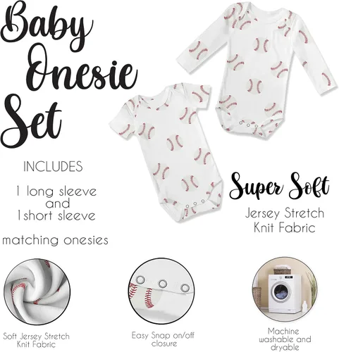 Miniatura 4 de Sweet Jojo Designs Conjunto de 2 piezas de manga larga y corta para bebé, color rojo y blanco