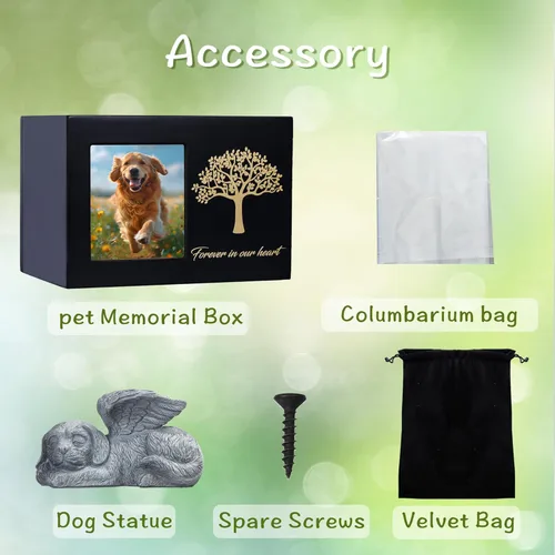 Miniatura 6 de Urna de mascota para cenizas de perro, caja de madera negra para cenizas, caja de cenizas de mascotas con bolsa de ángel y cenizas de perro