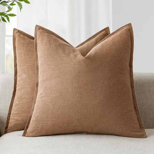Miniatura 60 de Foindtower Paquete de 2 fundas de almohada decorativas de lino y liso, funda de cojín decorativa suave, estilo bohemio campestre para silla, sofá