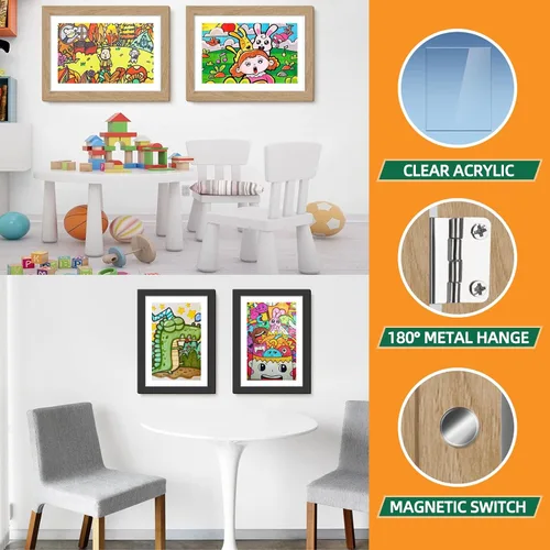 Miniatura 4 de Paquete de 4 marcos de arte para niños de 8.5x11 pulgadas, marcos reversibles cambiables para exhibición de fotos, almacenamiento para proyectos