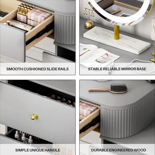 Miniatura 5 de WinZo Mesa de tocador de 24" con espejo y luces, pequeña mesa de tocador de maquillaje con 1 cajón de almacenamiento, elegante mesa de tocador