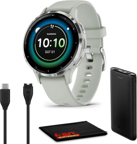Garmin Venu 3S Advanced Fitness and Health Tracker - Reloj inteligente con bisel de acero inoxidable plateado con caja gris salvia de 1.614 pulgadas
