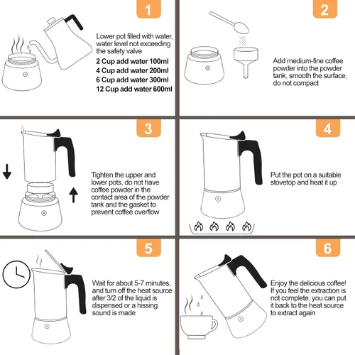 Miniatura 9 de Cafetera Moka de 2 Tazas sin Recubrimiento de Acero Inoxidable Grueso 304, Cafetera Espresso para Estufa, Cafetera Italiana Clásica para Preparar