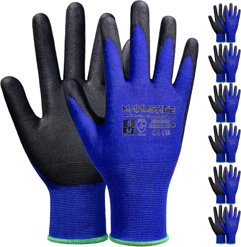 MANUSAGE Guantes de trabajo de seguridad para hombres y mujeres, guantes de trabajo de nitrilo de microespuma grandes, guantes de trabajo delgados