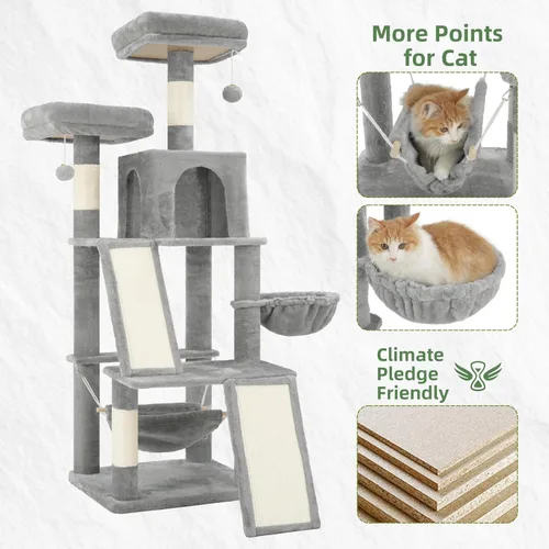 Miniatura 5 de Gitelsnour Árbol para gatos de varios niveles para gatos de interior, torre para gatos con 2 tablas de rascar, 2 plataformas acolchadas de felpa