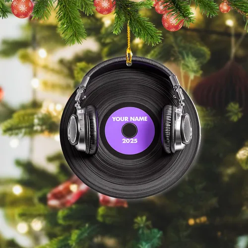 Miniatura 2 de Adorno de Navidad personalizado, máquina de discos de vinilo, adorno plano 2D, adorno para tocadiscos, instrumento musical, decoración de árbol