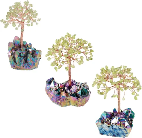 Miniatura 3 de Árbol de cristal de peridoto con base de cristales de titanio arcoíris, bonsái de dinero de reiki curativo para decoración de escritorio de oficina
