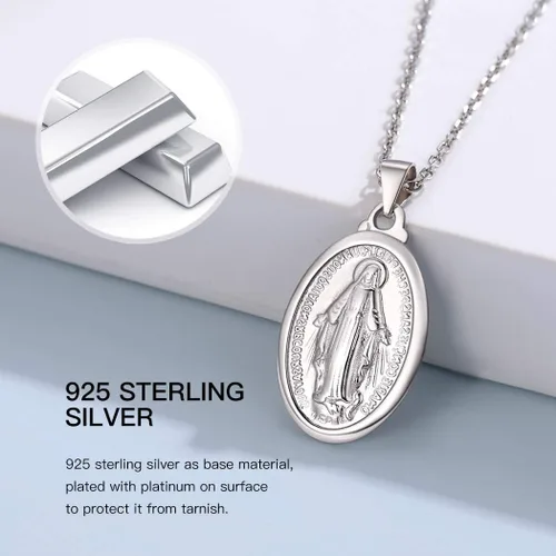 Miniatura 16 de Suplight 925 Stelring - Collar de plata virgen maría, joyería cristiana, medallón ovalado, collar con colgante (con caja de regalo)